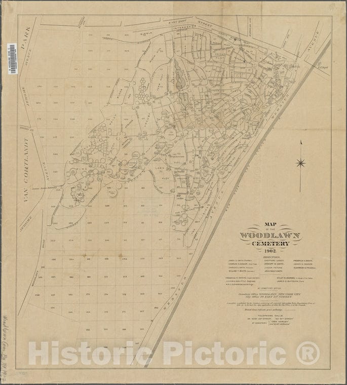 Historic 1902 Map - Map Of Woodlawn Cemetery. - -Maps Of New York City And State - Bronx - Vintage Wall Art