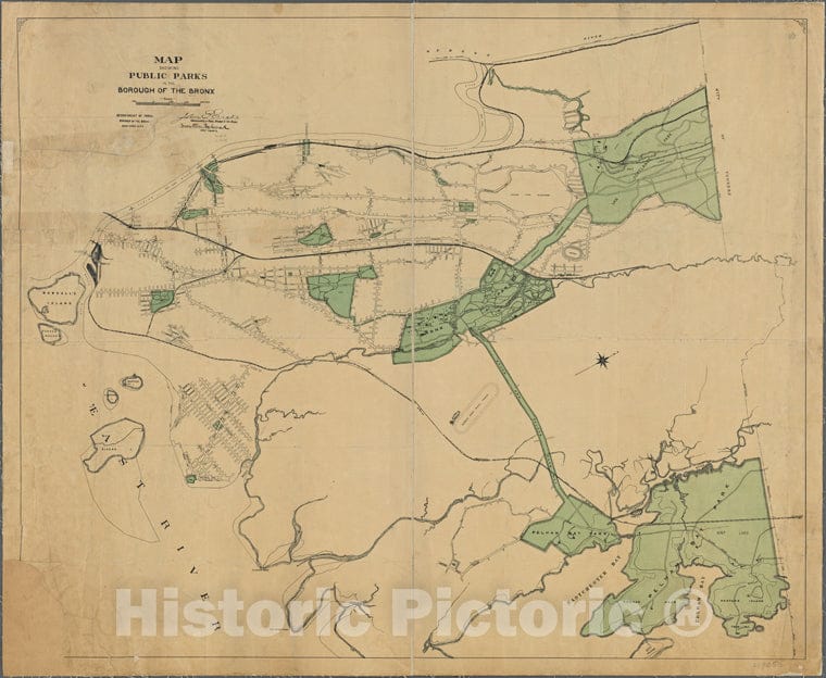 Historic 1905 Map - Map Showing Public Parks In The Borough Of The Bronx.Of New York City And State - Bronx - Vintage Wall Art