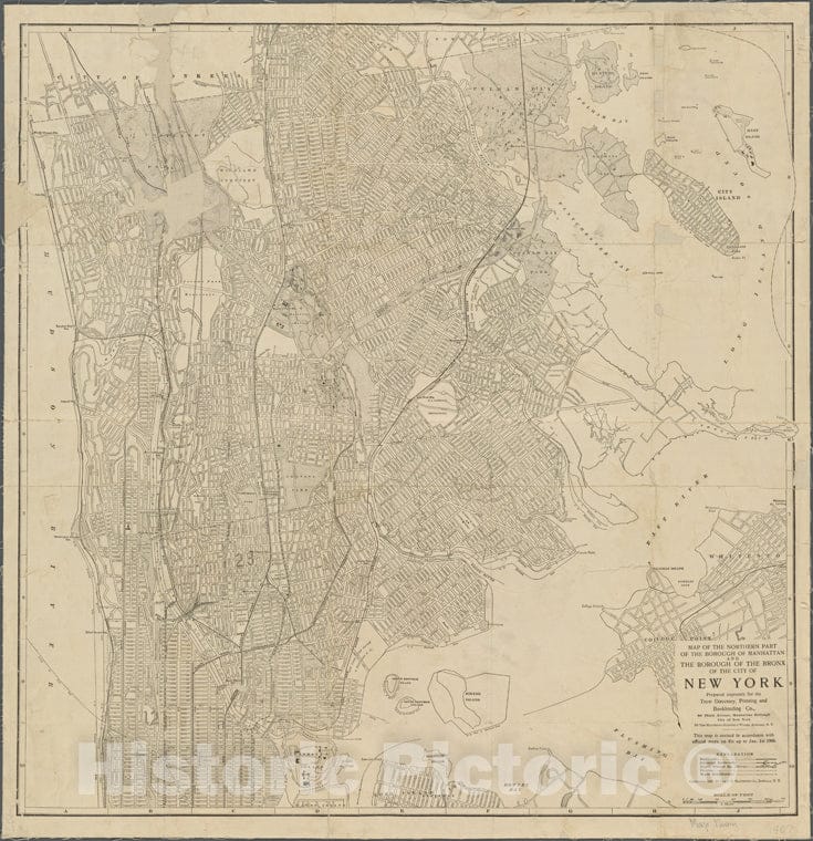 Historic 1907 Map - Map Of The Northern Part Of The Borough Of Manhattan And The Borof New York City And State - Bronx - Vintage Wall Art