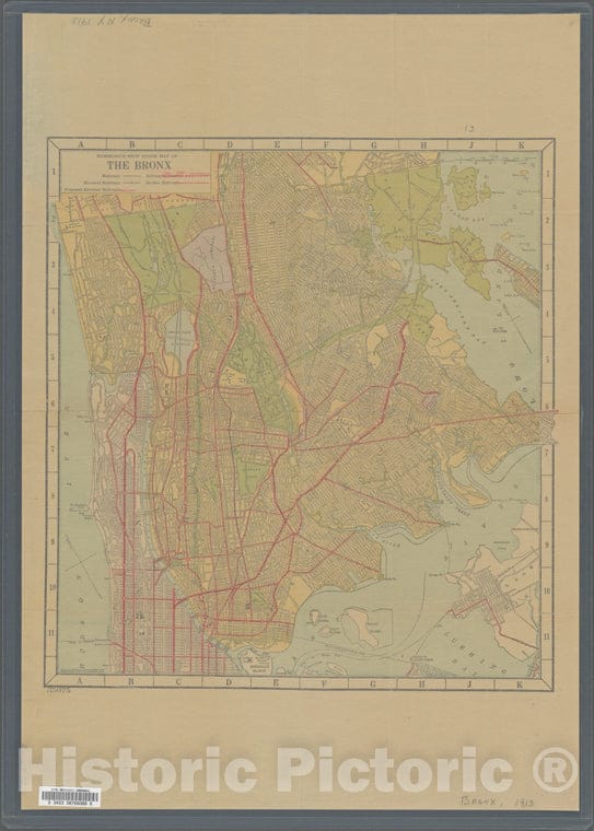 Historic 1913 Map - Hammond'S New Guide Map Of The Bronx. [Index On Verso] Of New York City And State - Bronx - Vintage Wall Art