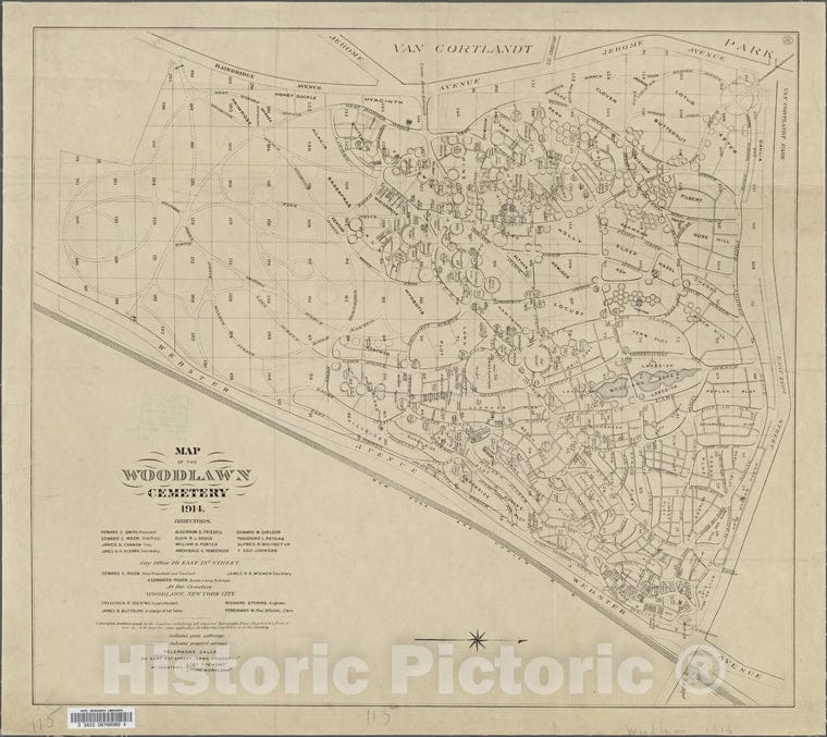 Historic 1914 Map - Map Of The Woodlawn Cemetery.Of New York City And State - Bronx - Vintage Wall Art