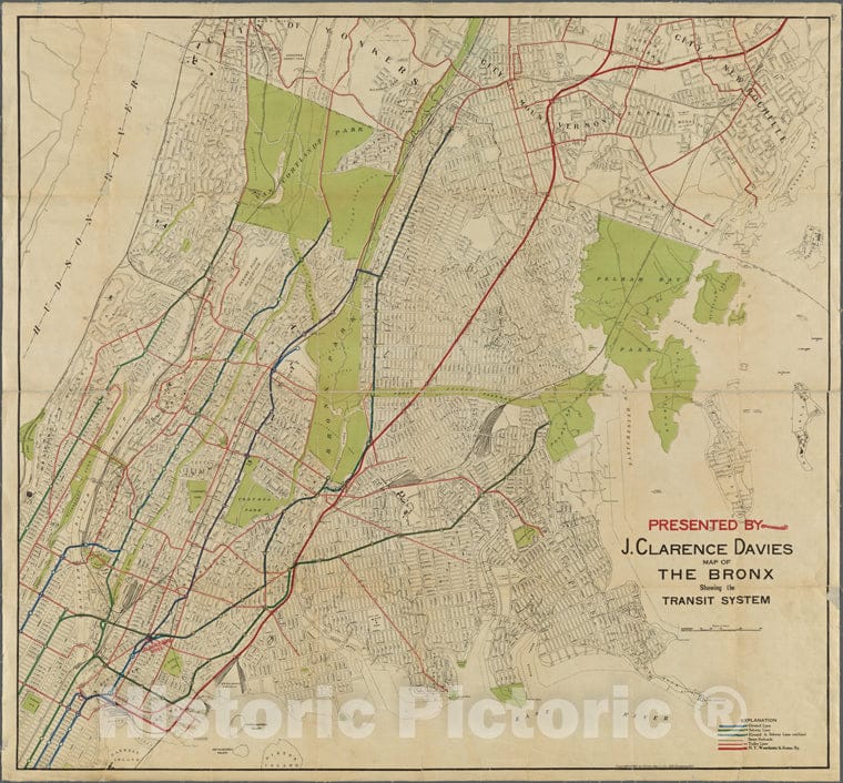 Historic 1922 Map - Map Of The Bronx, Showing The Transit System.Of New York City And State - Bronx - Vintage Wall Art