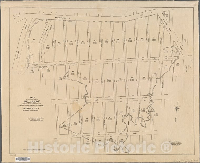 Historic 1909 Map - Map Of That Portion Of Willmount (Estate Of Wm. Watson Dec'D) Lyof New York City And State - Bronx - Vintage Wall Art