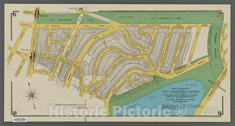 Historic 1912 Map - Map Of Property Of The Van Cortlandt Estate Situated Between Broof New York City And State - Bronx - Vintage Wall Art