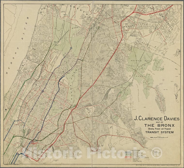 Historic 1912 Map - Map Of The Bronx Showing Present And Proposed Transit System.Of New York City And State - Bronx - Vintage Wall Art