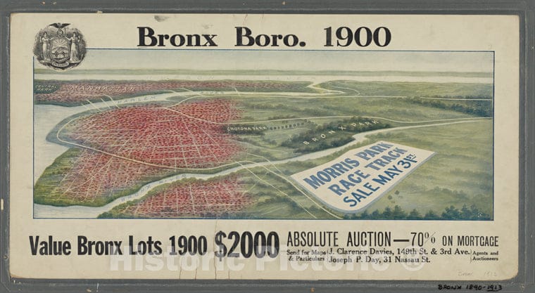 Historic 1913 Map - [Panoramic Views Of The Bronx: Real Estate Auctions].Of New York City And State - Bronx - Vintage Wall Art