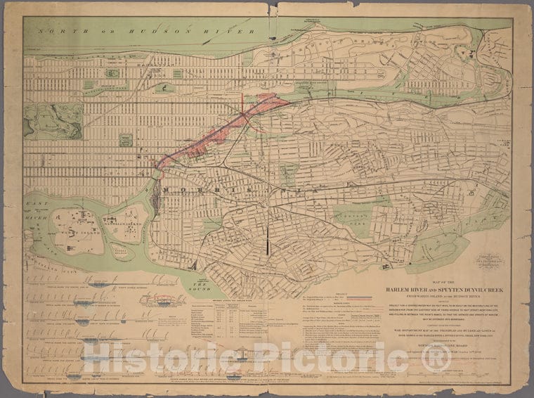 Historic 1892 Map - Map Of The Harlem River - Vintage Wall Art