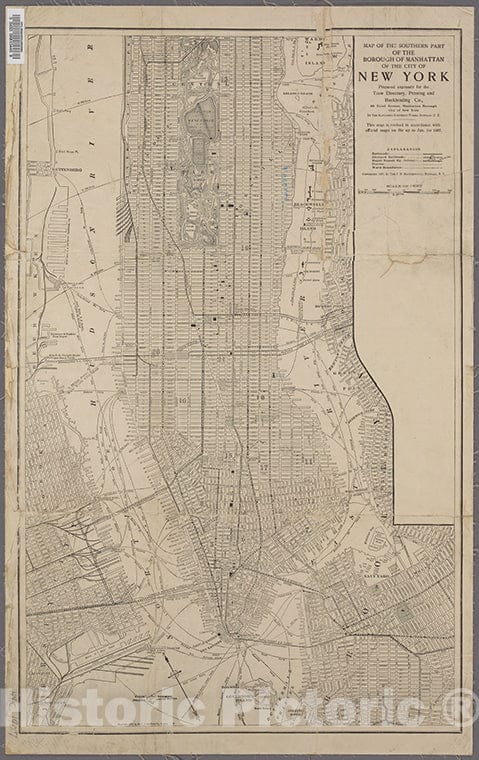 Historic 1907 Map - Map Of The Southern Part Of The Borough Of Manhattan Of The City - Vintage Wall Art