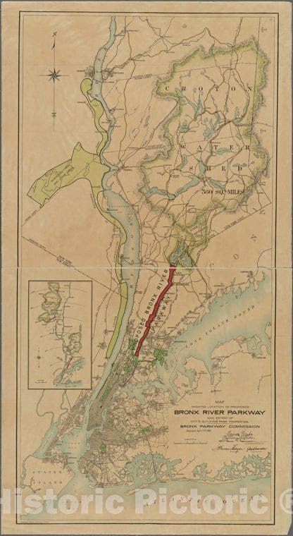 Historic 1912 Map - Map Showing Proposed Extension Of Bronx River Reserve And Parkway.Of New York City And State - New York City & Vicinity - Vintage Wall Art