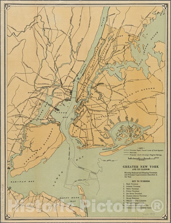 Historic 1914 Map - Greater New York And Its Harbor, Showing Railroad And Shipping Tof New York City And State - New York City & Vicinity - Vintage Wall Art