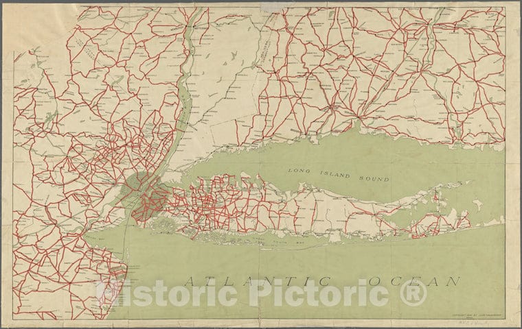 Historic 1916 Map - Map Of Parts Of Connecticut, Long Island, New York State And New Jersey.Of New York City And State - New York City & Vicinity - Vintage Wall Art