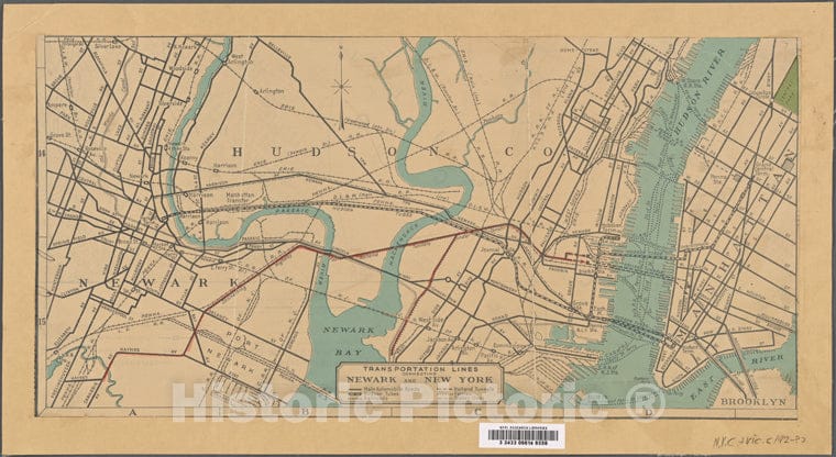 Historic 1920 Map - Transportation Lines Connecting Newark And New York.Of New York City And State - New York City & Vicinity - Vintage Wall Art