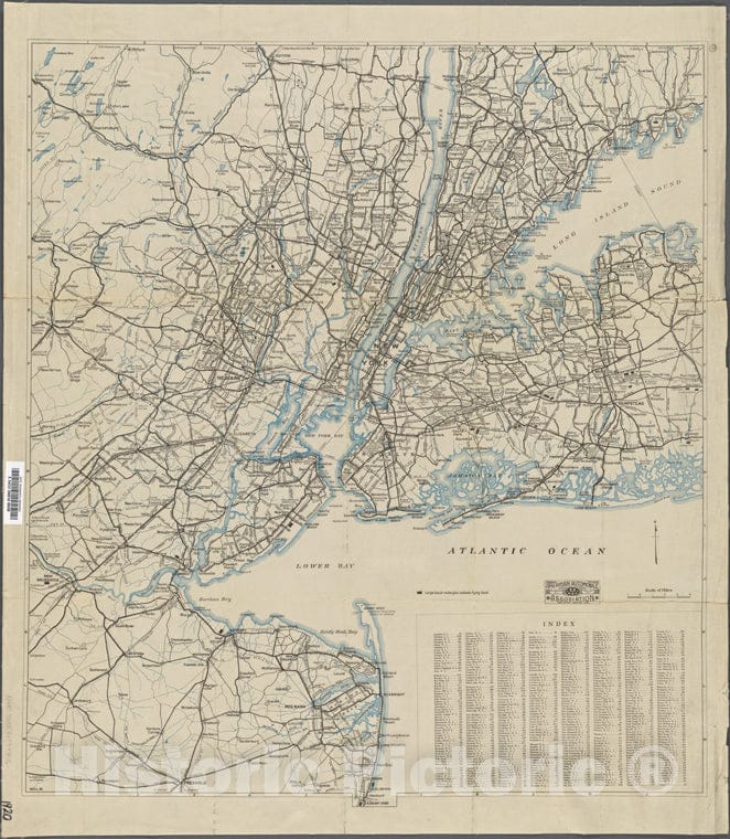 Historic 1920 Map - [Automobile Road Map Of The Metropolitan District.] Of New York City And State - New York City & Vicinity - Vintage Wall Art