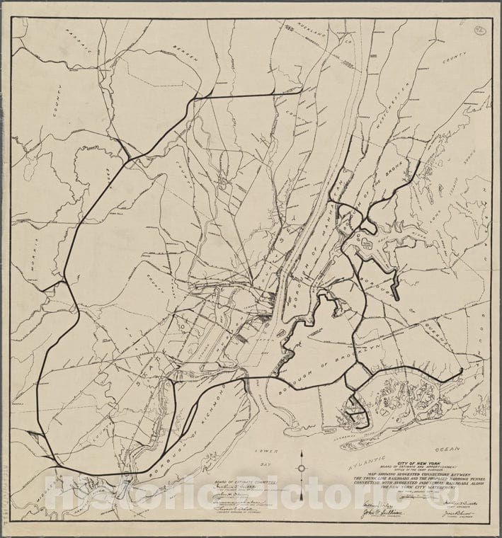 Historic 1922 Map - Map Showing Suggested Connections Between The Trunk Line Railroaof New York City And State - New York City & Vicinity - Vintage Wall Art