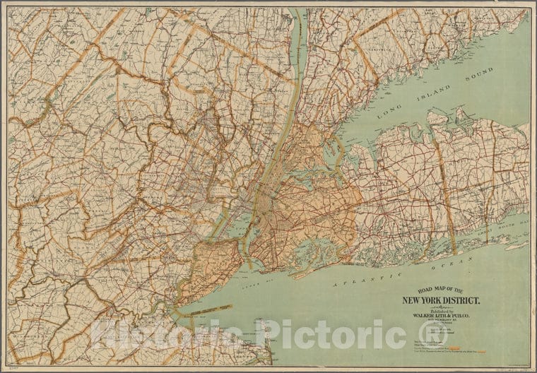 Historic 1900 Map - Road Map Of The New York District.Of New York City And State - New York City & Vicinity - Vintage Wall Art