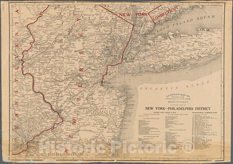 Historic 1904 Map - Standard Map Of The New York - Philadelphia District.Of New York City And State - New York City & Vicinity - Vintage Wall Art