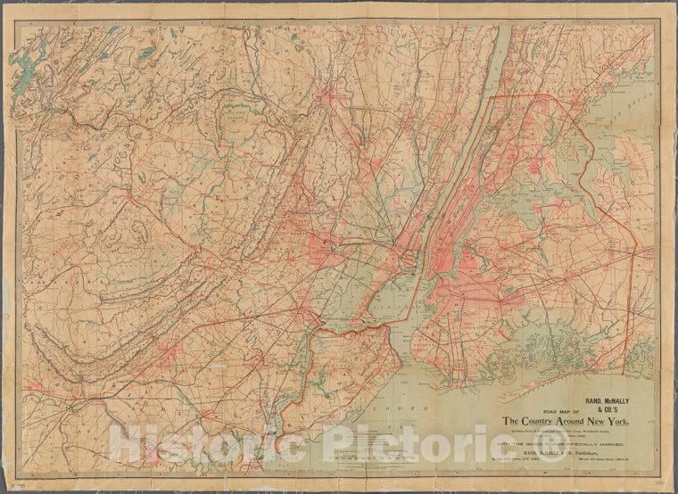 Historic 1894 Map - Rand Mc Nally & Co.'S Road Map Of The Country Around New York. Iof New York City And State - New York City & Vicinity - Vintage Wall Art