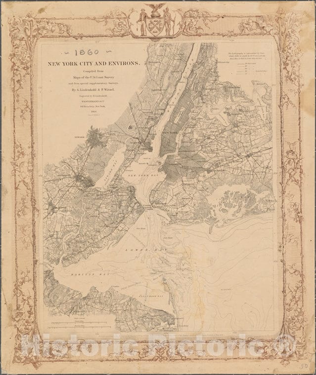 Historic Map - 1860 New York City And Environs Compiled From Maps Of The U. S. Coast Survey And From Special Supplementary Surveys. - Vintage Wall Art