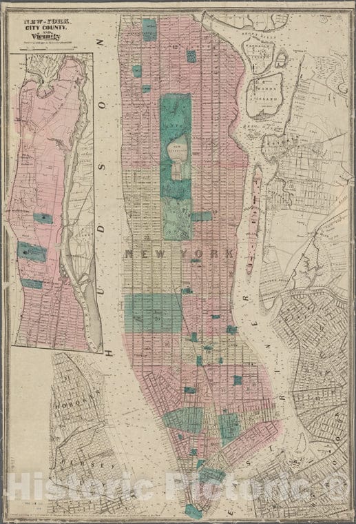 Historic 1866 Map - New York City, County, And Vicinity. Prepared For Valentines Manual.Of New York City And State - New York City & Vicinity - Vintage Wall Art