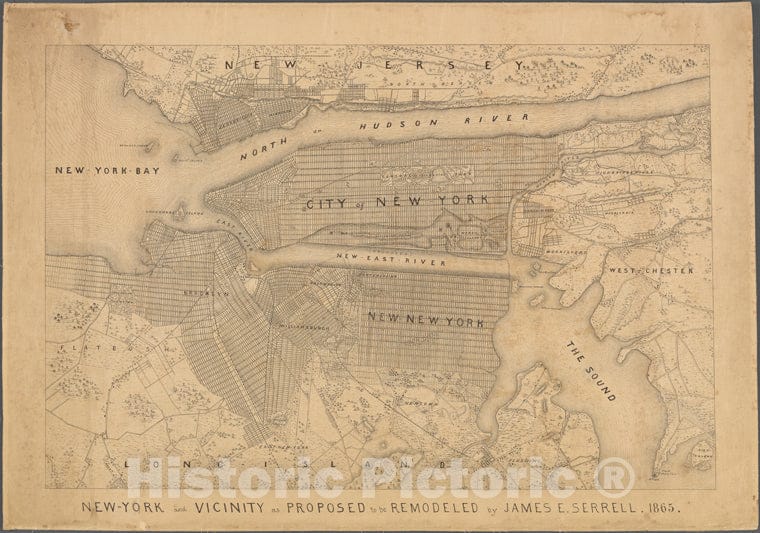 Historic 1865 Map - New York And Vicinity As Proposed To Be Remodeled.Of New York City And State - New York City & Vicinity - Vintage Wall Art