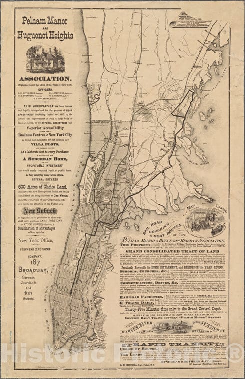 Historic 1874 Map - Map Showing Location Of Lands Of The Pelham Manor & Huguenot Heiof New York City And State - New York City & Vicinity - Vintage Wall Art