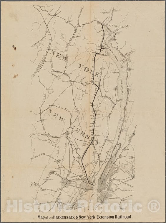 Historic 1880 Map - Map Of The Hackensack & New York Extension Railroad.Of New York City And State - New York City & Vicinity - Vintage Wall Art