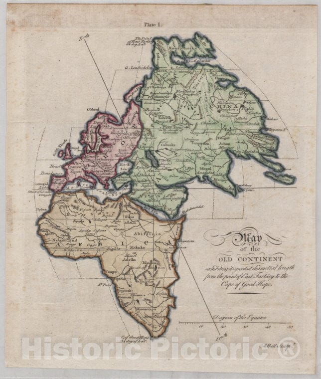 Historic 1700 Map - Map Of The Old Continent Exhibiting Its Greatest Diametrical Len - Vintage Wall Art