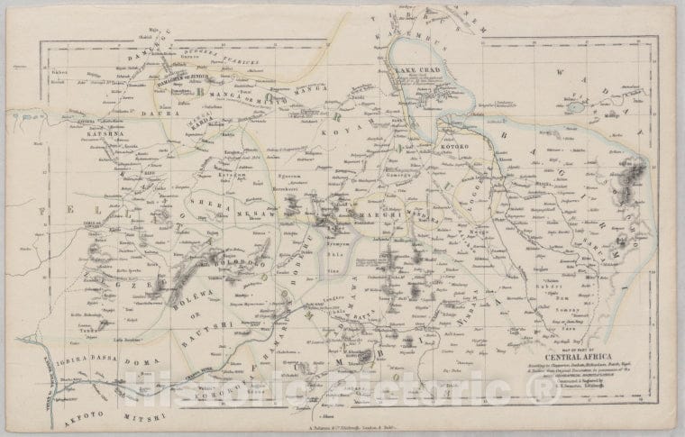 Historic 1872 Map - Map Of Part Of Central Africa: According To Clapperton, Denham, Africa, Central - Maps - Vintage Wall Art