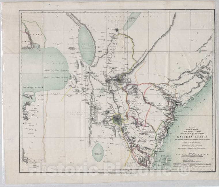 Historic 1870 Map - A Map Showing The Routes Of Some Native Caravans From The Coast - Africa, Eastern - Maps - Vintage Wall Art