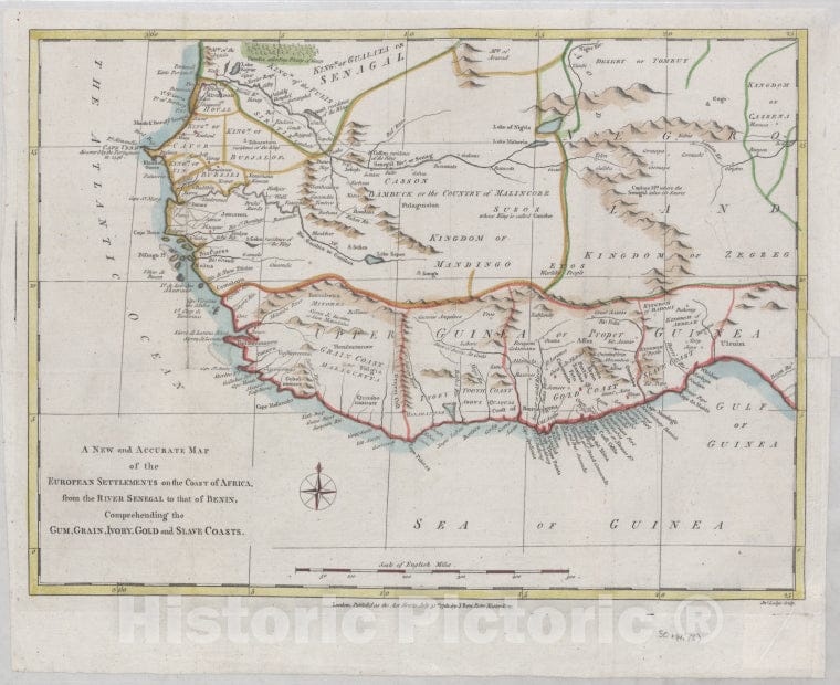 Historic 1781 Map - A New And Accurate Map Of The European Settlements On The Coast - - Vintage Wall Art