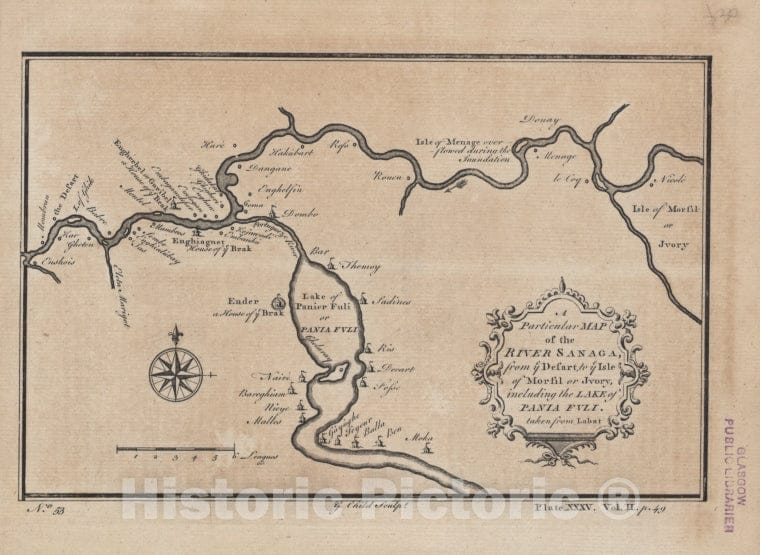 Historic Map - 1700 Cameroon, A Particular Map Of The River Sanaga, From Its Desart To The Isle Of Morfil Or Ivory, Including The Lake Of Pania Fuli - Vintage Wall Art