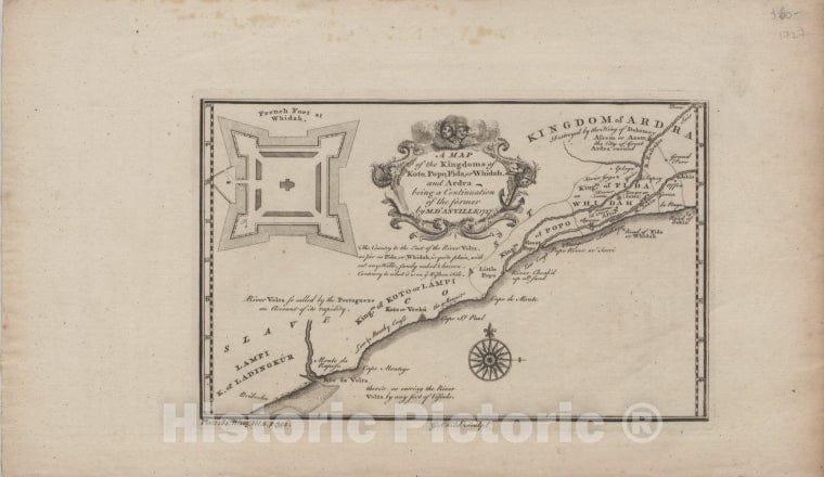 Historic 1727 Map - A Map Of The Kingdoms Of Koto, Popo, Fida Or Whidah And Adra - Ouidah (Benin) - Africa, West - Benin - Vintage Wall Art