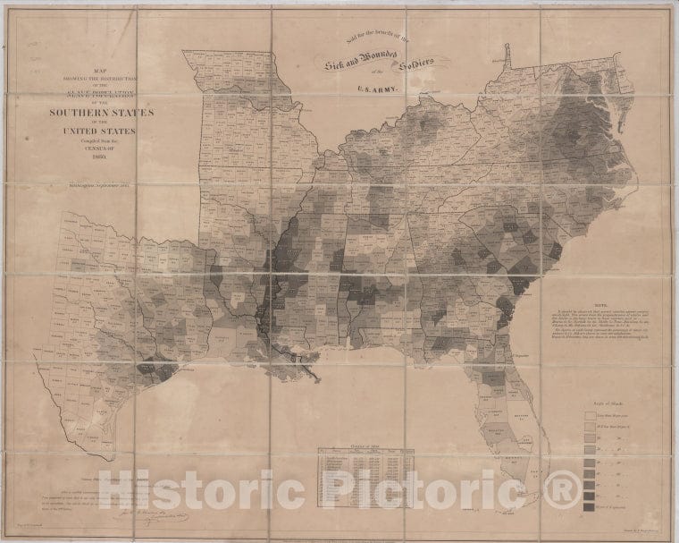 Historic 1861 Map - Map Showing The Distribution Of The Slave Population Of The Southern States Of The United States - Southern States - Maps - Vintage Wall Art