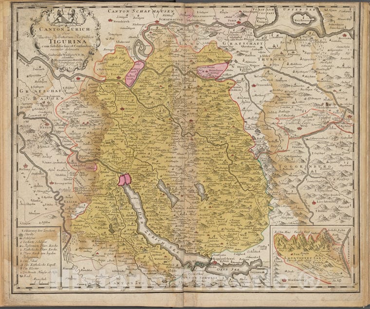 Historic 1765 Map - Canton Zurich Sire Illustris Helvetiorum Respublica Tigurina - Italy - Switzerlandof Switzerland And Italy - Vintage Wall Art