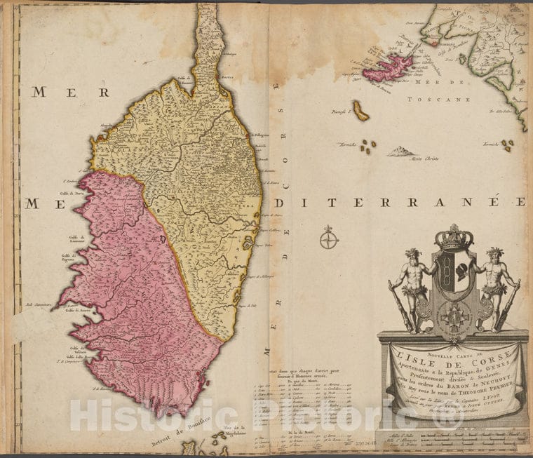 Historic 1731 Map - Nouvelle Carte De L'Isle De Corse Apartenante A La Republique De Genes. - Italy - Switzerlandof Switzerland And Italy - Vintage Wall Art