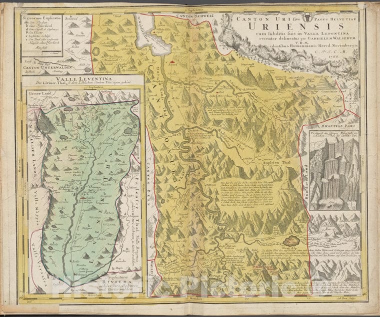 Historic 1768 Map - Canton Uri Sive Pagus Helvetiae Uriensis - Italy - Switzerlandof Switzerland And Italy - Vintage Wall Art