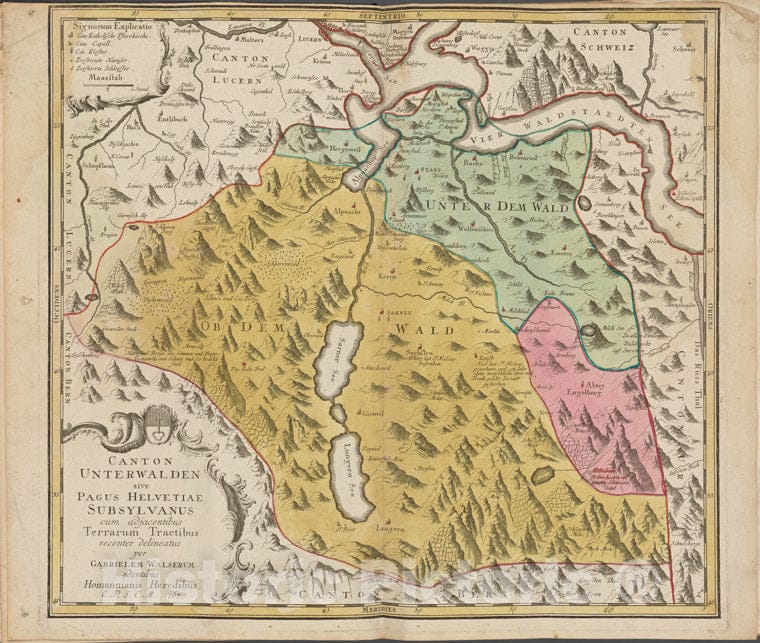 Historic 1767 Map - Canton Unterwalden Sive Pagus Helvetiae Subsylvanus - Italy - Switzerlandof Switzerland And Italy - Vintage Wall Art