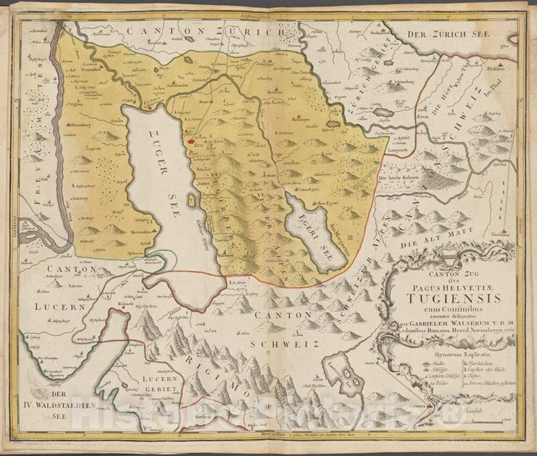 Historic 1768 Map - Canton Zug Sive Pagus Helvetiae Tugiensis Cum Confinibus - Italy - Switzerlandof Switzerland And Italy - Vintage Wall Art