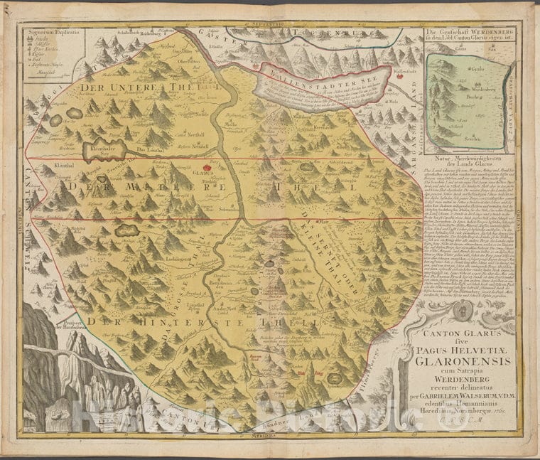 Historic 1768 Map - Canton Glarus Sive Pagus Helvetiae Glaronensis Cum Satrapia Werdenberg - Italy - Switzerlandof Switzerland And Italy - Vintage Wall Art