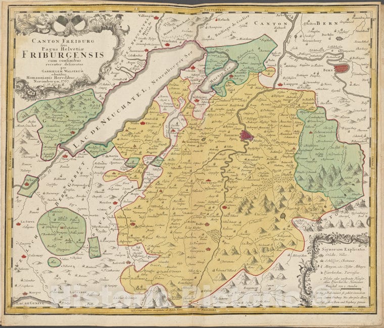 Historic 1767 Map - Canton Freiburg Sive Pagus Helvetiae Friburgensis - Italy - Switzerlandof Switzerland And Italy - Vintage Wall Art