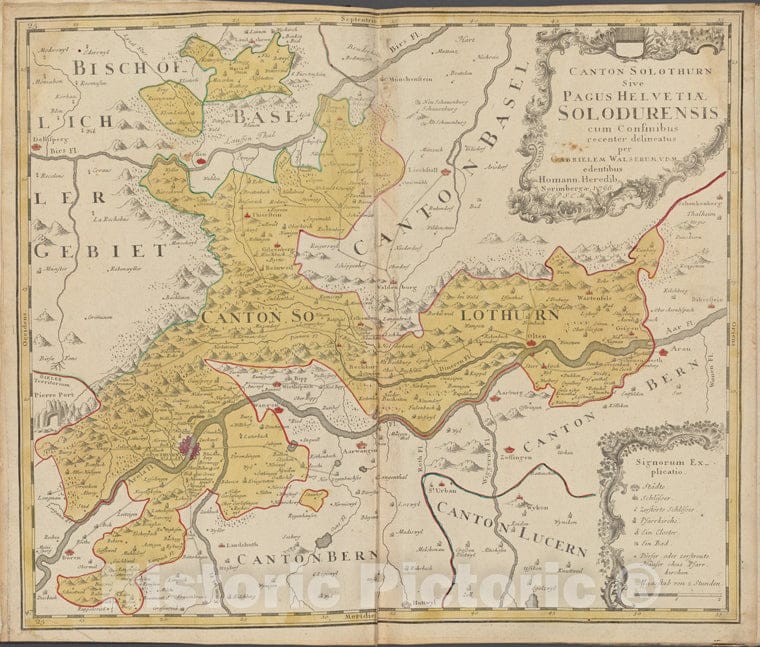 Historic 1766 Map - Canton Solothurn Sive Pagus Helvetiae Solodurensis Cum Confinibus - Italy - Switzerlandof Switzerland And Italy - Vintage Wall Art