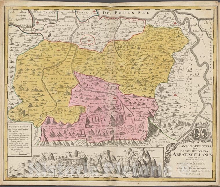 Historic 1768 Map - Canton Appenzell Sive Pagus Helvetiae Abbatiscellanus - Italy - Switzerlandof Switzerland And Italy - Vintage Wall Art