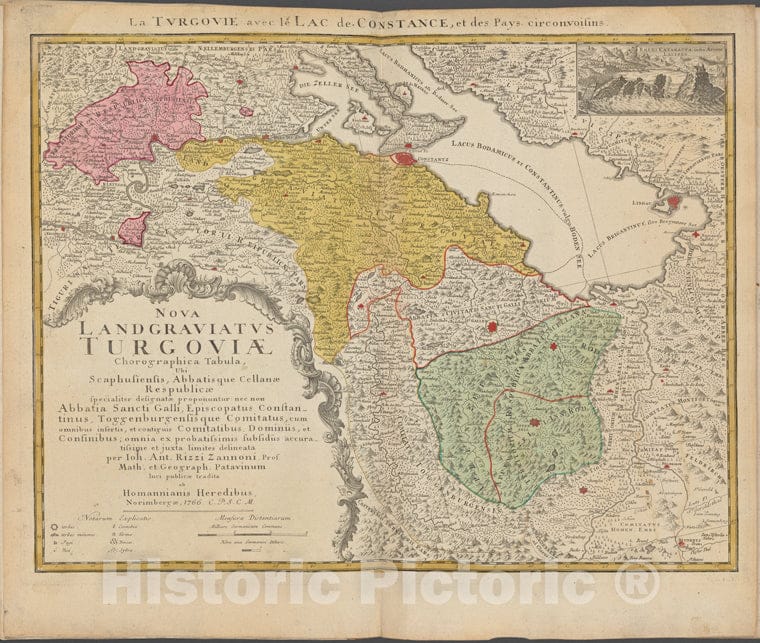 Historic 1766 Map - Nova Landgraviatus Turgovia Chorographica Tabula. - Italy - Switzerlandof Switzerland And Italy - Vintage Wall Art