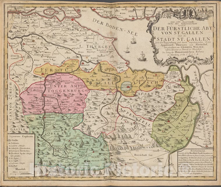 Historic 1768 Map - Der Furstliche Abt Von St. Gallen Und Die Stadt St. Gallen - Italy - Switzerlandof Switzerland And Italy - Vintage Wall Art