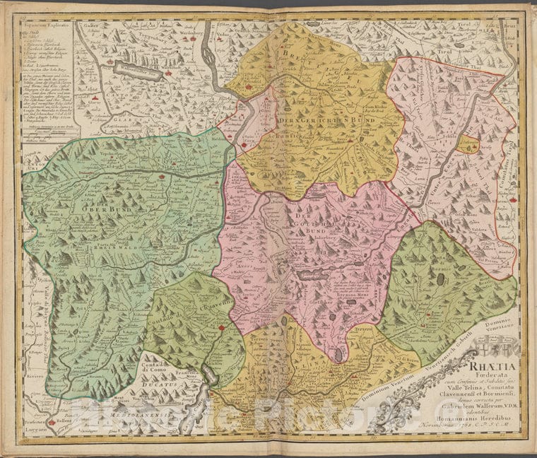 Historic 1768 Map - Rhatia Foederata - Italy - Switzerlandof Switzerland And Italy - Vintage Wall Art