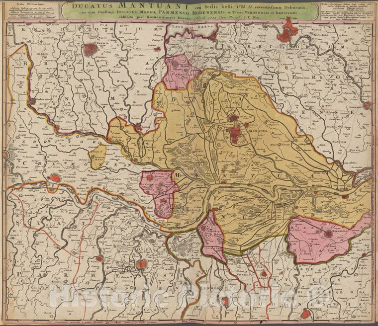 Historic 1735 Map - Ducatus Mantuani Ceu Sedis Belli 1733-1735 Recentissima Delineatio. - Italy - Switzerlandof Switzerland And Italy - Vintage Wall Art