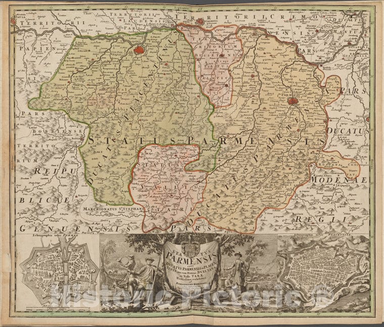 Historic 1731 Map - Status Parmensis Sive Ducatus Parmensis Et Placentinus - Italy - Switzerlandof Switzerland And Italy - Vintage Wall Art