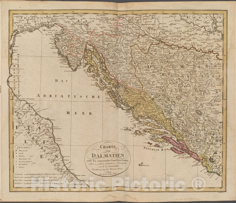 Historic 1798 Map - Charte Von Dalmatien - Italy - Switzerlandof Switzerland And Italy - Vintage Wall Art