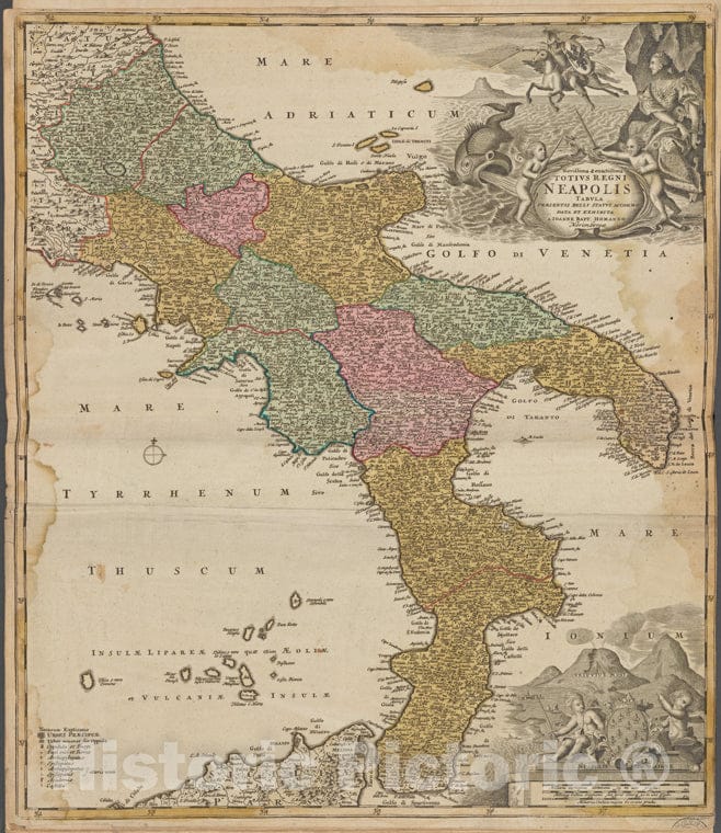 Historic 1731 Map - Novissima & Exactissima Totius Regni Neapolis Tabula - Italy - Switzerlandof Switzerland And Italy - Vintage Wall Art