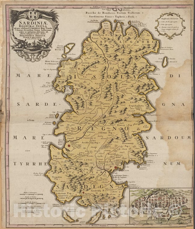 Historic 1734 Map - Sardiniae Regnum Et Insula - Italy - Switzerlandof Switzerland And Italy - Vintage Wall Art